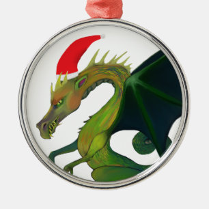 Dragon Santa Metal Ornament