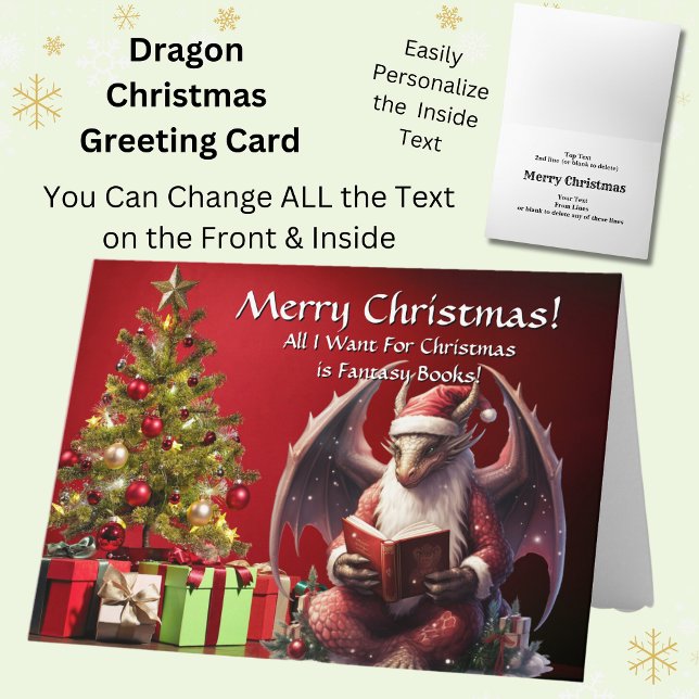 Dragon Santa Reading Book  Merry Christmas  Card (Creator Uploaded)