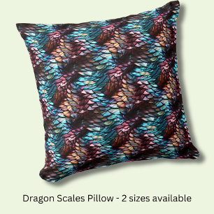 Dragon Scales Aqua Blue Crimson Brown Cushion
