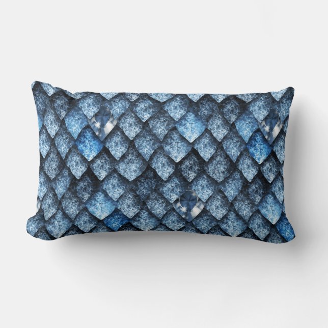 Dragon scales / blue gems lumbar cushion (Front)