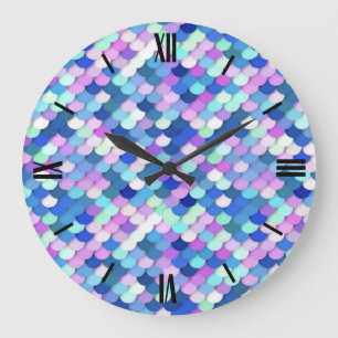"Dragon Scales" - blue, orchid and lavender Large Clock