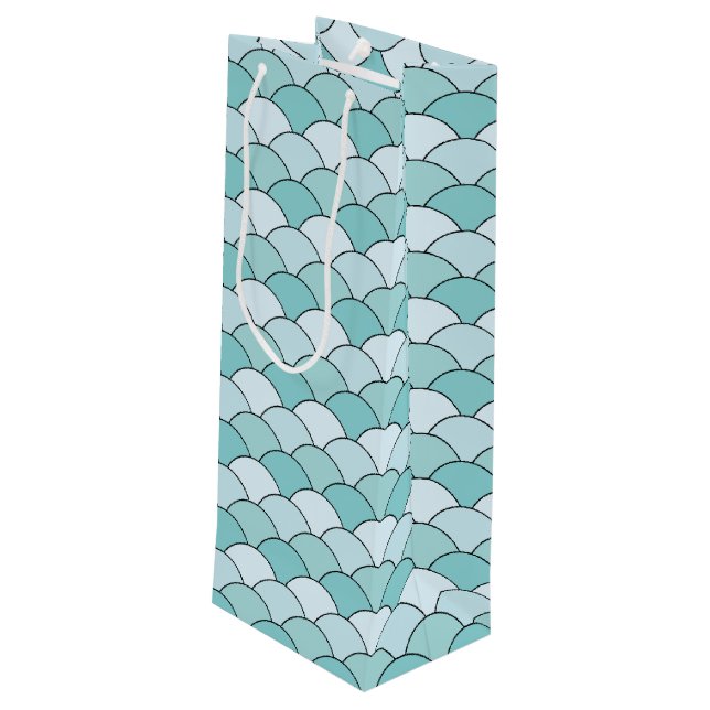Dragon Scales, Fans, Waves, Seigaiha, Blue Wine Gift Bag (Back Angled)