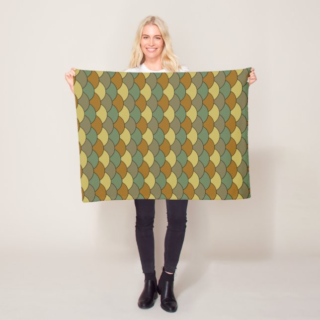 Dragon Scales, Fans, Waves, Seigaiha, Camouflage Fleece Blanket (In Situ)