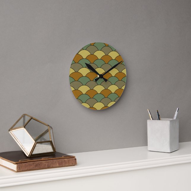 Dragon Scales, Fans, Waves, Seigaiha, Camouflage Round Clock (Office)