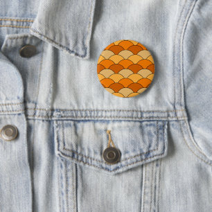 Dragon Scales, Fans, Waves, Seigaiha, Orange 6 Cm Round Badge