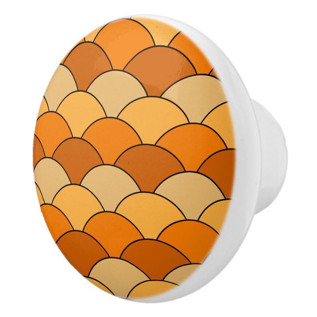 Dragon Scales, Fans, Waves, Seigaiha, Orange Ceramic Knob (Right)