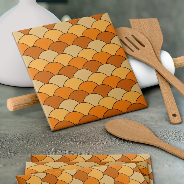 Dragon Scales, Fans, Waves, Seigaiha, Orange Ceramic Tile (Creator Uploaded)