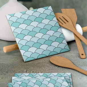 Dragon Scales, Fans, Waves, Seigaiha, Orange Ceramic Tile