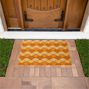 Dragon Scales, Fans, Waves, Seigaiha, Orange Doormat