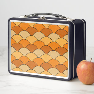 Dragon Scales, Fans, Waves, Seigaiha, Orange Metal Lunch Box