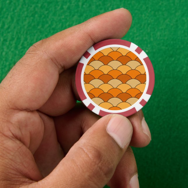 Dragon Scales, Fans, Waves, Seigaiha, Orange Poker Chips (Hand)