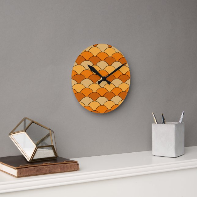 Dragon Scales, Fans, Waves, Seigaiha, Orange Round Clock (Office)
