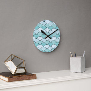 Dragon Scales, Fans, Waves, Seigaiha, Orange Round Clock
