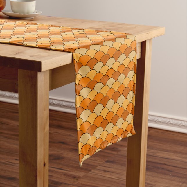 Dragon Scales, Fans, Waves, Seigaiha, Orange Short Table Runner (In Situ)