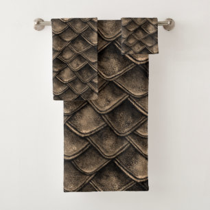 Dragon Scales - Grey, Brown Bath Towel Set