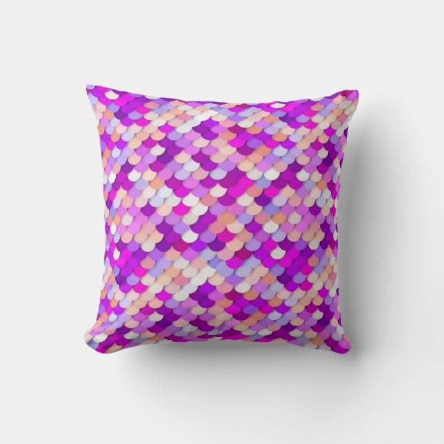 "Dragon Scales" - purple. hot pink and peach Cushion (Front)