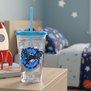 Dragon Serpent Breathing Fire Blue Flame Acrylic Tumbler