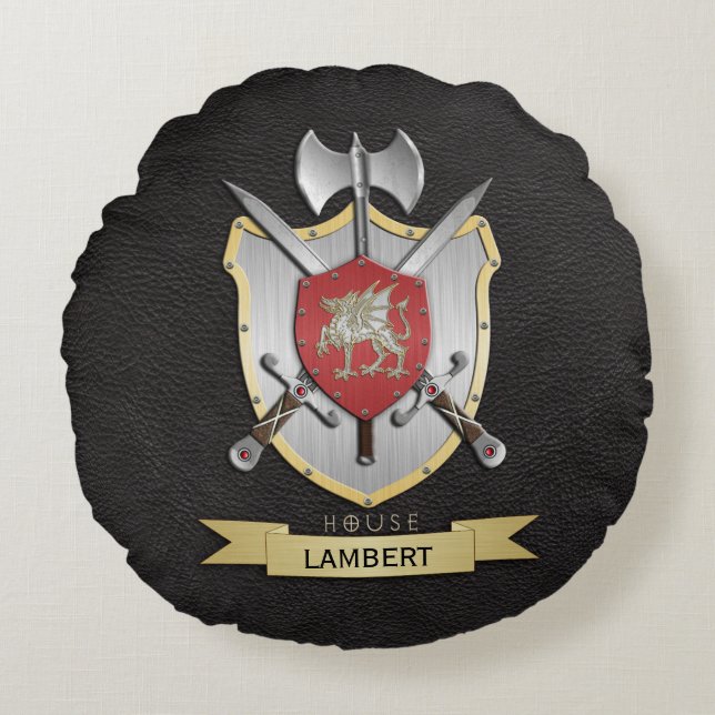 Dragon Sigil Battle Crest Black Round Cushion (Front)
