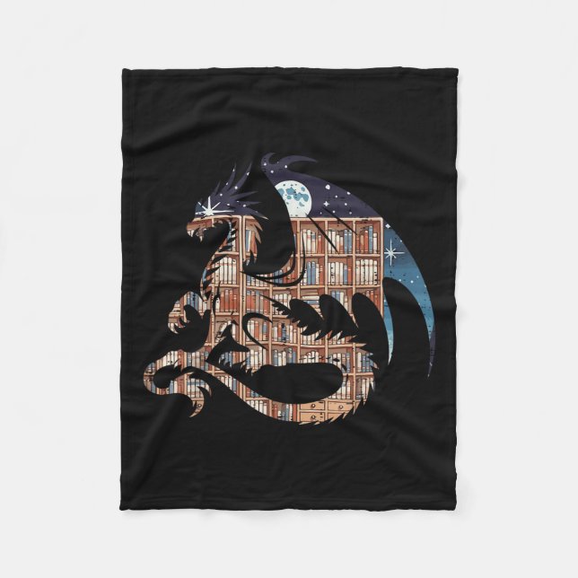 Dragon Silhouette Books Librarian Bookworm Women M Fleece Blanket (Front)