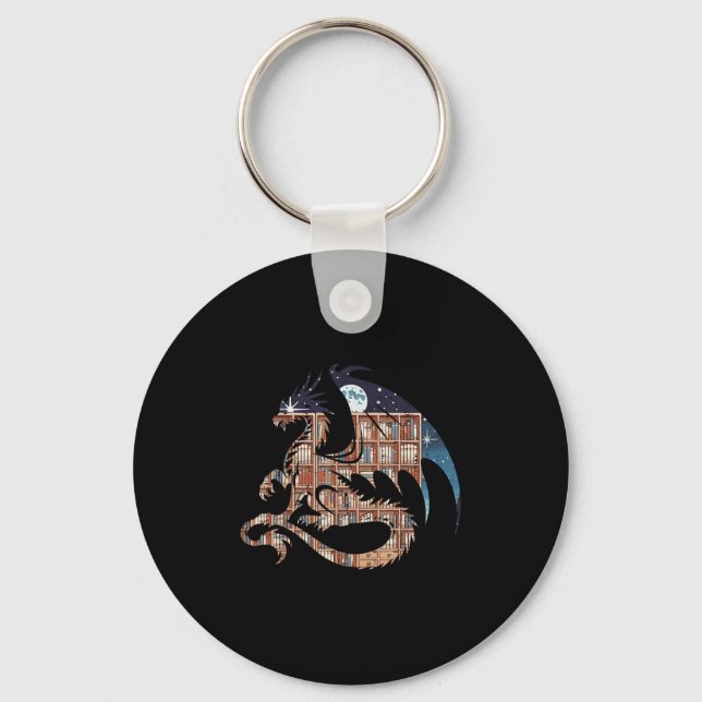 Dragon Silhouette Books Librarian Bookworm Women M Key Ring (Front)