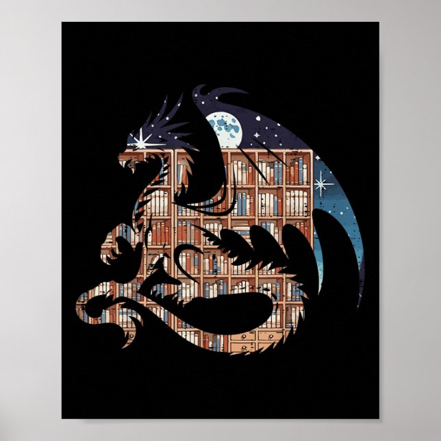 Dragon Silhouette Books Librarian Bookworm Women M Poster (Front)