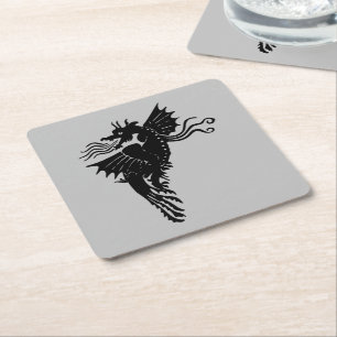 Dragon Silhouette Spirit Animal Totem Emblem Square Paper Coaster