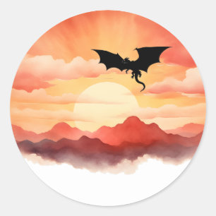 Dragon Silhouetted Against a Sunset Classic Round Sticker