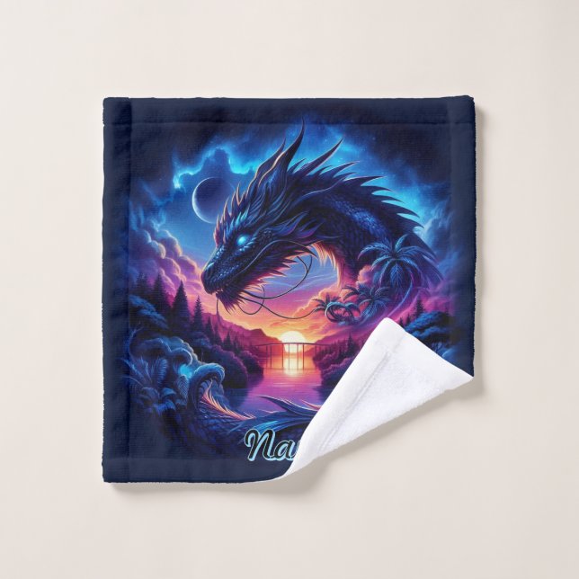 Dragon Silhouetted Against a Vibrant Sunset  Bath Towel Set (Wash Cloth)