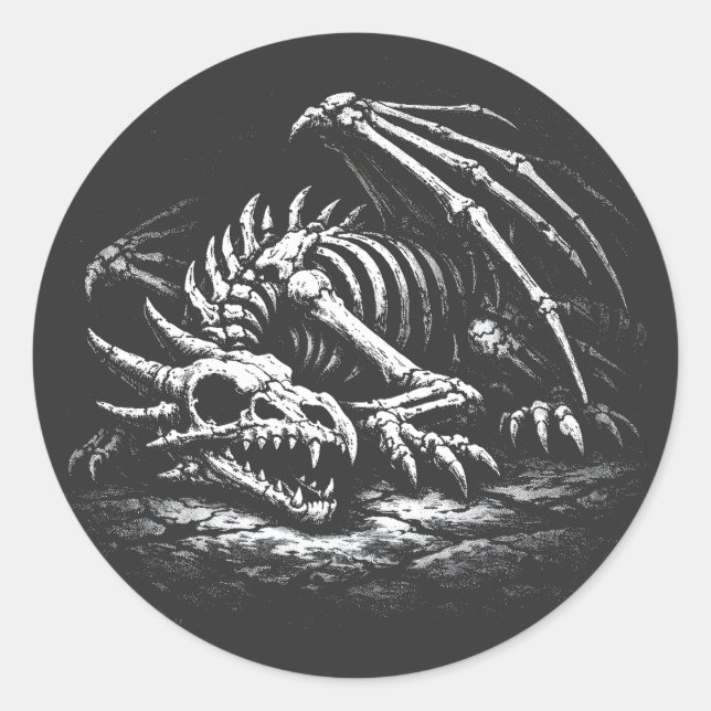 Dragon Skeleton — by BurnsInHell Classic Round Sticker (Front)