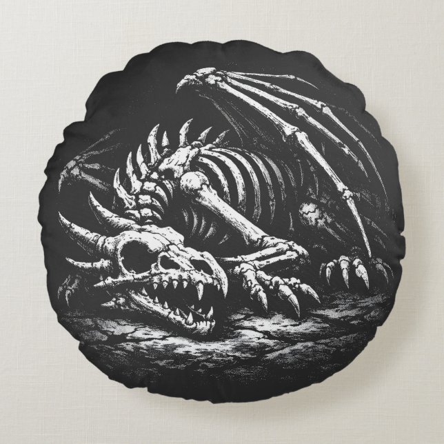 Dragon Skeleton — by BurnsInHell Round Cushion (Front)