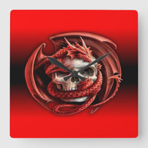 dragon skull square wall clock