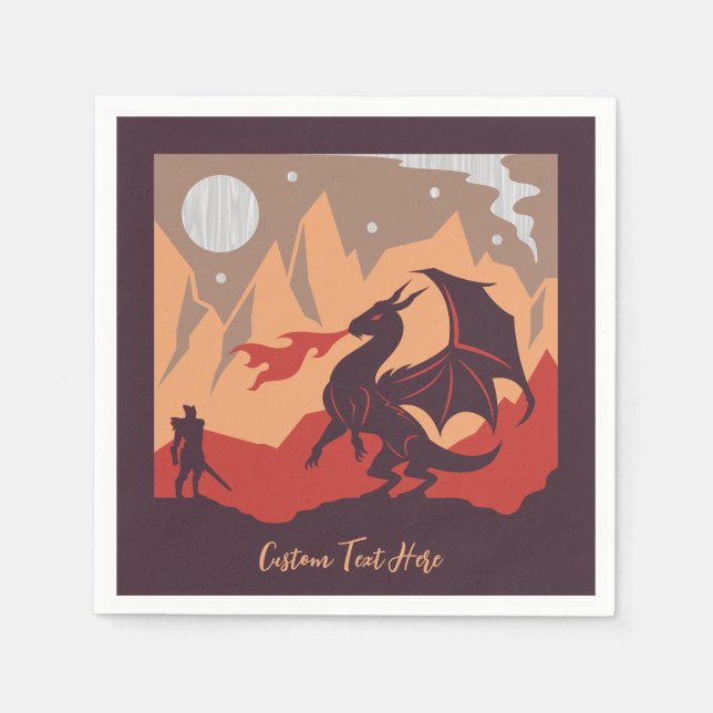 Dragon Slayer Fire Breathing Dragon Personalised Napkin (Front)