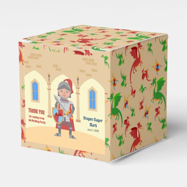 Dragon Slayer Knight Boy Birthday Party Favour Box (Front Side)