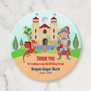 Dragon Slayer Knight Boy Birthday Party Favour Tags
