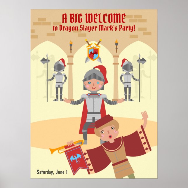Dragon Slayer Knight Boy Birthday Party Poster (Front)