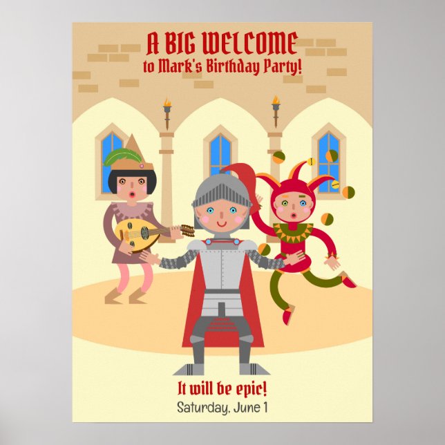 Dragon Slayer Knight Boy Birthday Party Poster (Front)