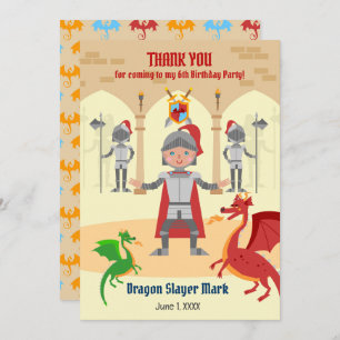 Dragon Slayer Knight Boy Birthday Party Thank You Card