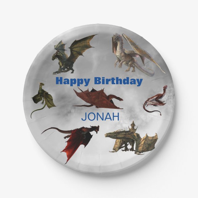 Dragon Species Fun Fantasy Personalised Birthday P Paper Plate (Front)