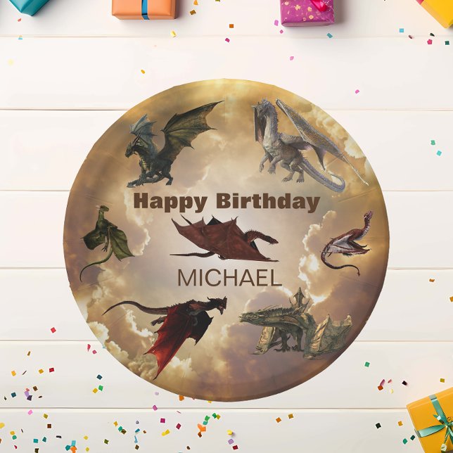 Dragon Species Fun Fantasy Personalised Birthday Paper Plate (Creator Uploaded)