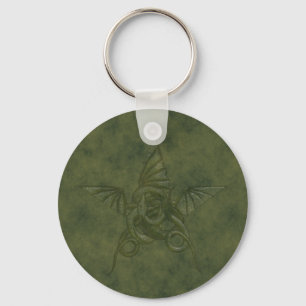 Dragon Star - Embossed Green Leather Image Key Ring