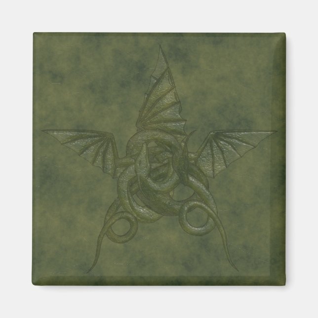 Dragon Star - Embossed Green Leather Image Magnet (Front)
