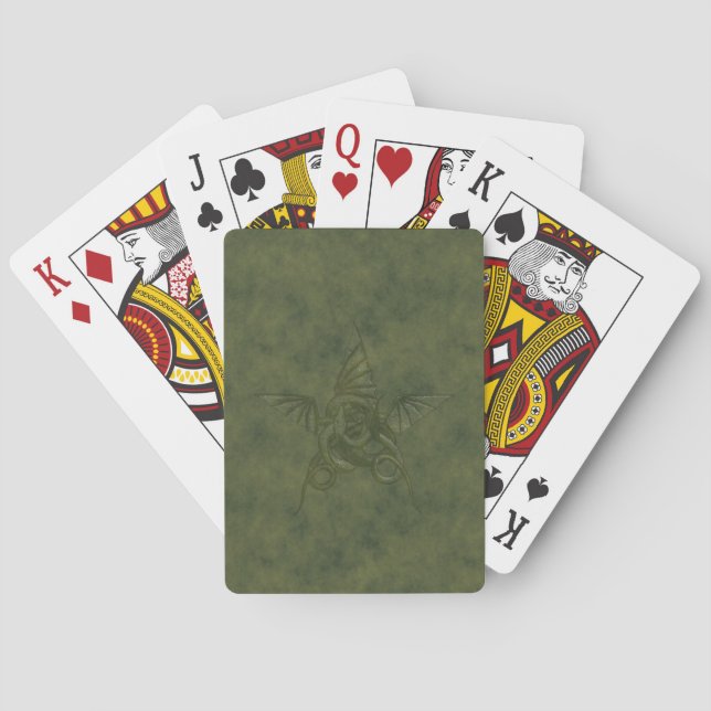 Dragon Star - Embossed Green Leather Image Playing Cards (Back)