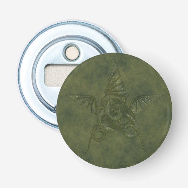 Dragon Star - Green Embossed Leather Image Bottle Opener (Front)