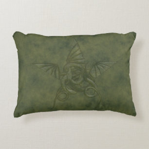 Dragon Star - Green Embossed Leather Image Decorative Cushion