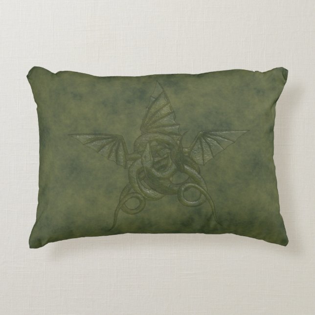 Dragon Star - Green Embossed Leather Image Decorative Cushion (Front)