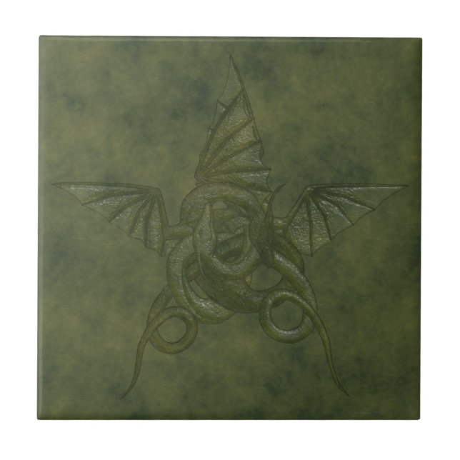Dragon Star - Green Embossed Leather Image Tile (Front)