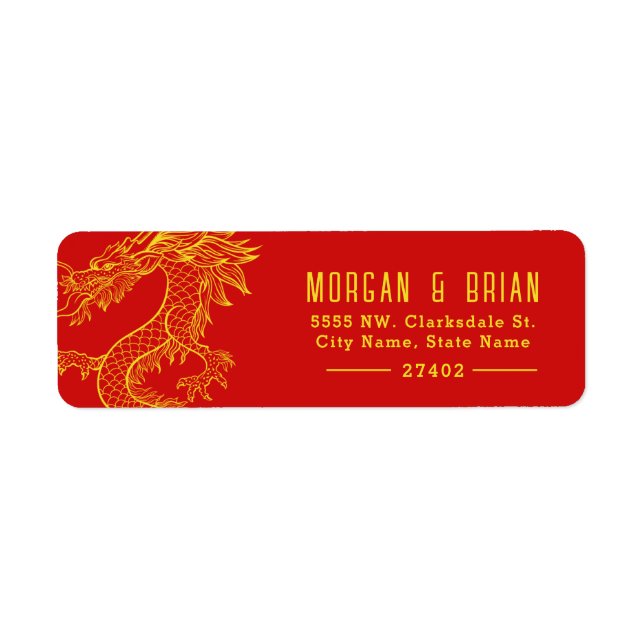 Dragon Style Pre-Addressed Gold + Red Return Address Label (Front)