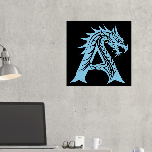 Dragon Styled Letter A, Dragon Alphabet, Monogram Foil Prints