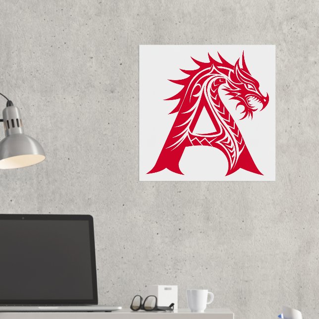 Dragon Styled Letter A, Dragon Alphabet, Monogram Foil Prints (In Situ (Desk 2))