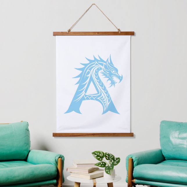 Dragon Styled Letter A, Dragon Alphabet, Monogram Hanging Tapestry (Living Room)